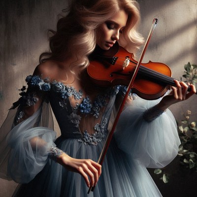 Woman in blue dress playing violin