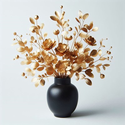 Golden flowers in black vase