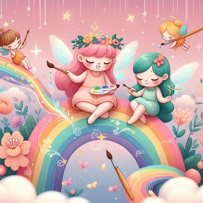 Fairy painting on rainbow