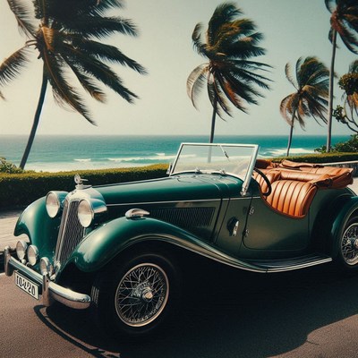 Classic car by the ocean