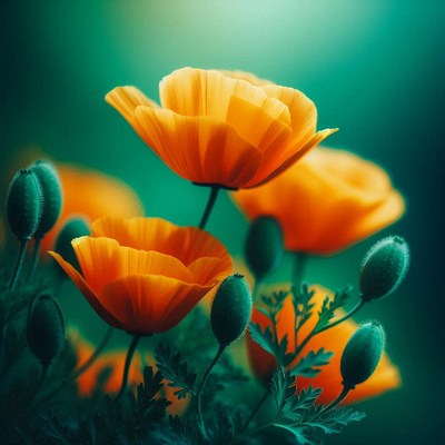 Orange poppies in bloom