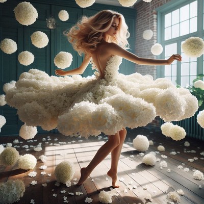 Woman in flower dress dancing