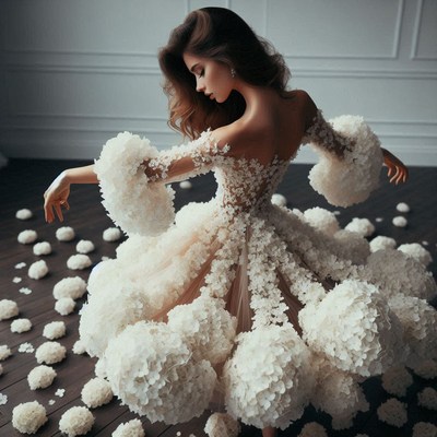 Woman in floral dress on wooden floor