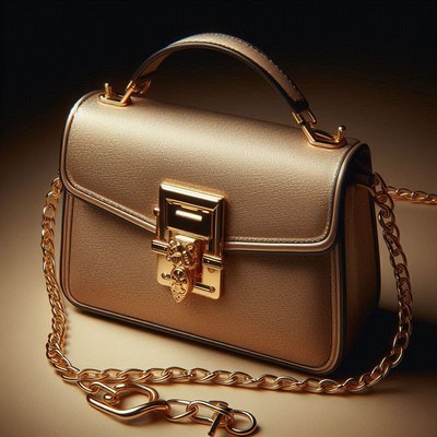Golden leather handbag with chain strap