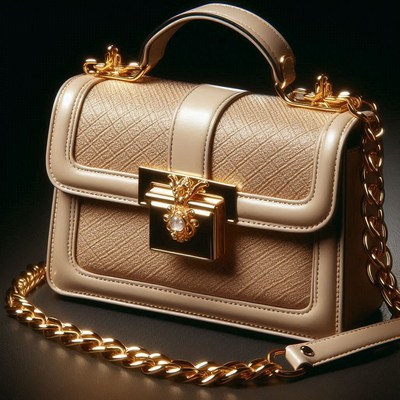 Beige leather handbag with gold chain
