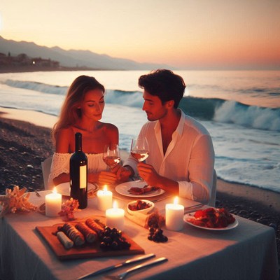 Romantic beach dinner at sunset