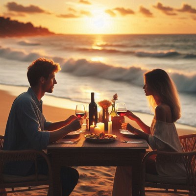 Romantic beach dinner at sunset