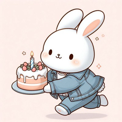 Birthday bunny carrying cake