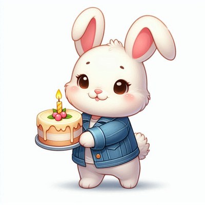 Cute bunny holding birthday cake