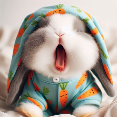 Bunny in carrot pajamas yawns