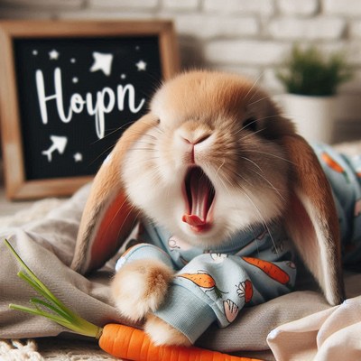 Bunny in pajamas yawning