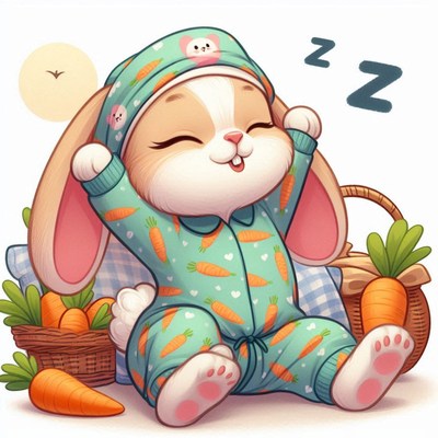 Sleepy bunny in carrot pajamas