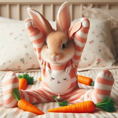 Bunny in pink pajamas with carrots
