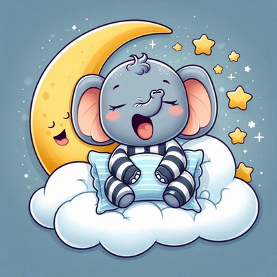 Sleepy elephant on a cloud