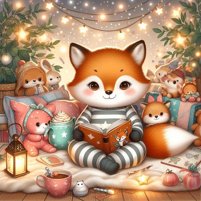 Cozy fox reading by the lights