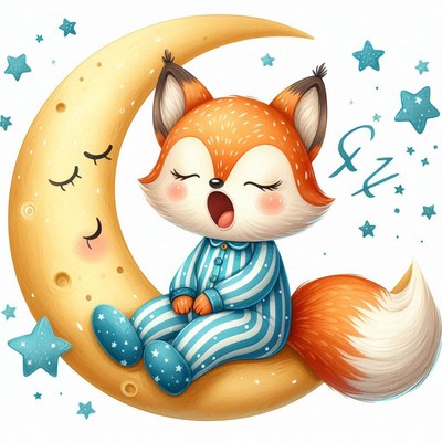 Fox sleeping on crescent moon