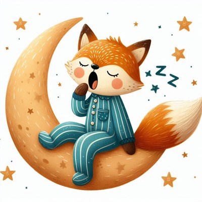 Sleepy fox on a crescent moon