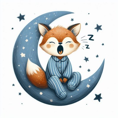 Sleepy fox on a crescent moon