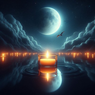 Candlelight under the crescent moon