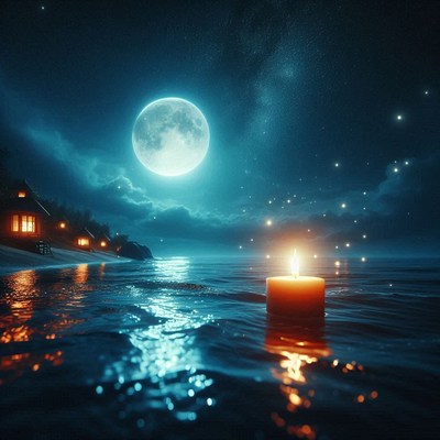 Candlelight on a moonlit beach