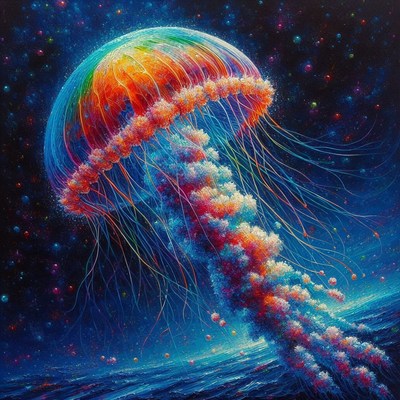 Colorful jellyfish in a starry sea