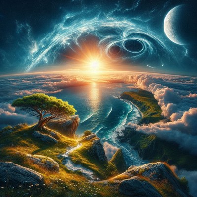 Sunrise over a fantasy sea