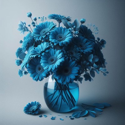 Blue gerbera daisies in a vase