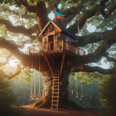Treehouse with swings and ladder