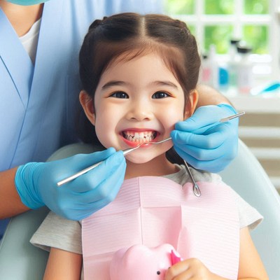 Young girl receiving dental exam