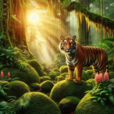 Tiger in a lush jungle