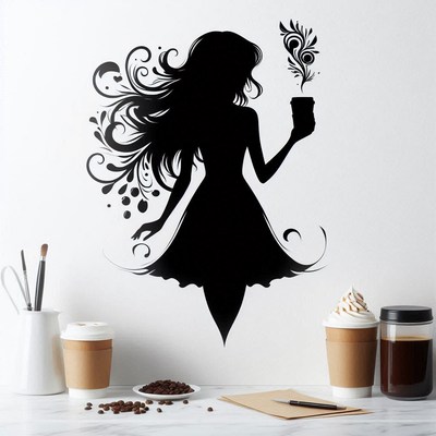 Coffee girl silhouette wall decal