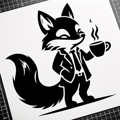 Business fox enjoying coffee