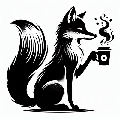Black and white fox enjoying coffee