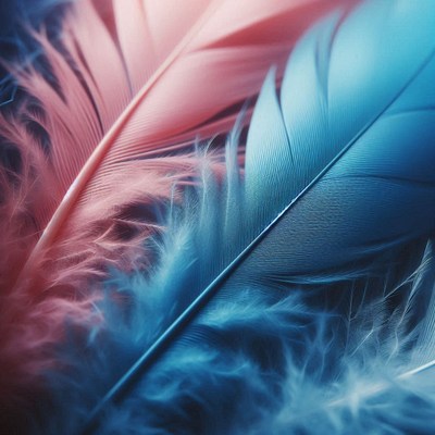 Pink and blue feathers close-up