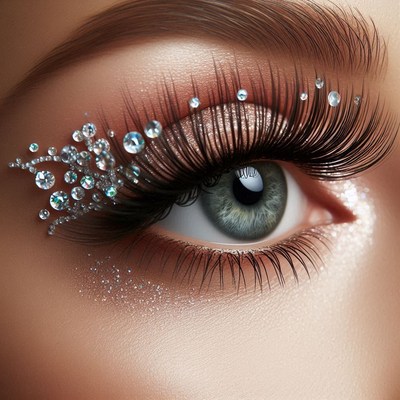 Close-up of woman's eye with glitter makeup