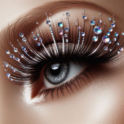 Close-up of blue eye with glitter eyeliner