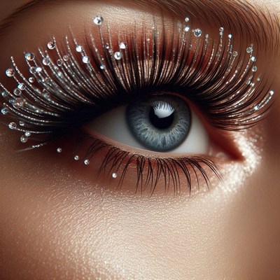 Close-up eye with rhinestone lashes