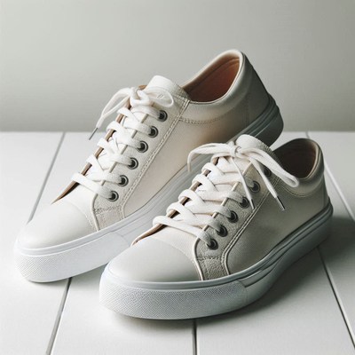 White canvas sneakers on white wood