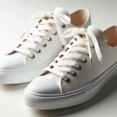 White canvas sneakers close up