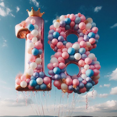 Balloon number 18 against blue sky