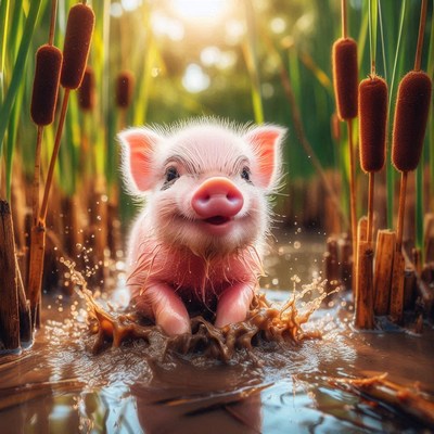Piglet playing in mud