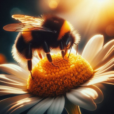 Bumblebee gathering pollen on daisy