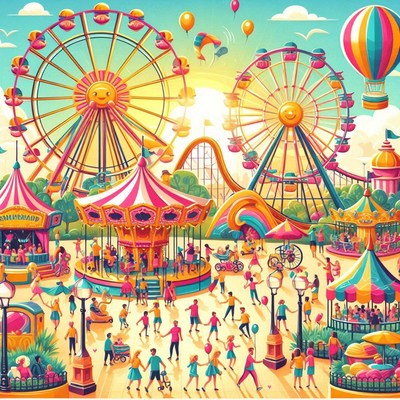 Colorful amusement park scene