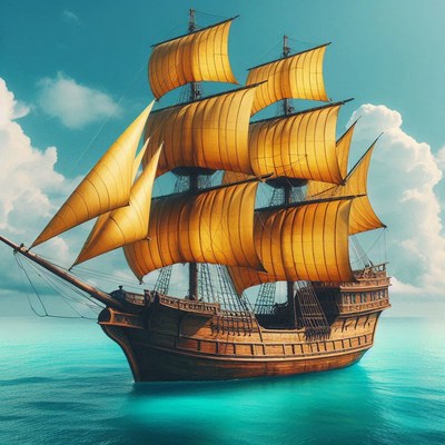 Tall ship sailing on calm sea