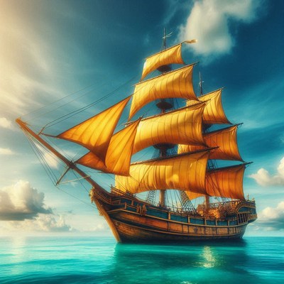 Sailing ship at sunset