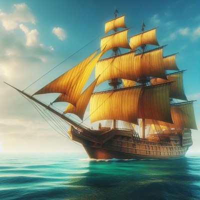 Sailing ship at sunset