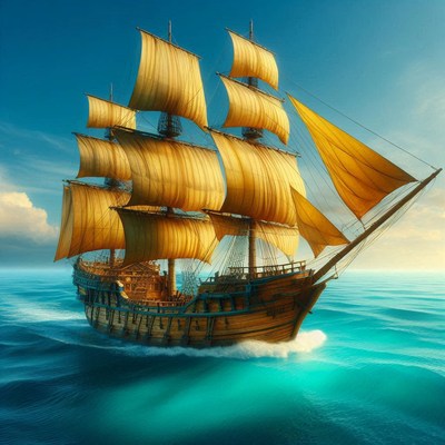 Tall ship sailing on the ocean