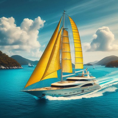 Yellow sailboat sailing on ocean