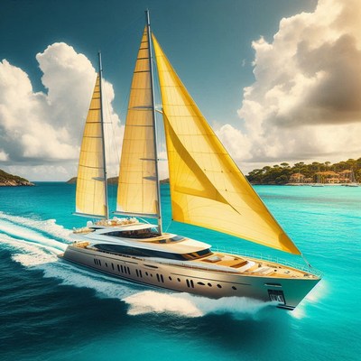 Yacht sailing in tropical waters