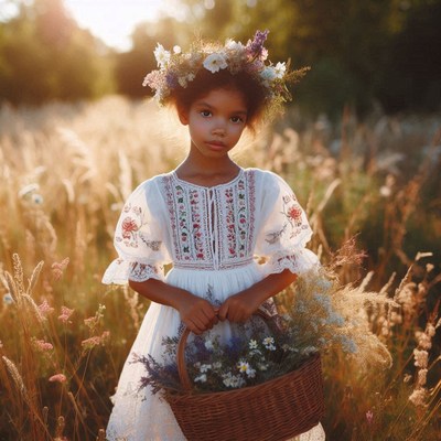Girl in white dress with flower crown